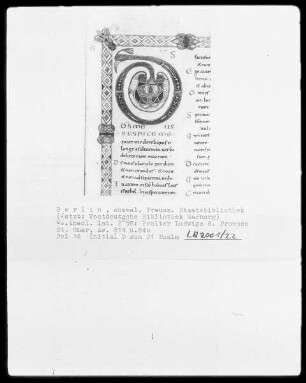 Psalter Ludwigs des Deutschen — Initiale D und Bordüre, Folio 16recto
