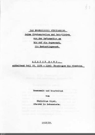 8,1: Enthaltend T. 4, 1175 - 1306: Überkingen bis Wimsheim