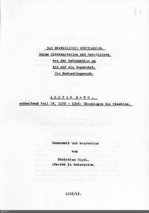 8,1: Enthaltend T. 4, 1175 - 1306: Überkingen bis Wimsheim