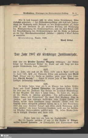 6. Das Jahr 1907 als Kirchberger Jubiläumsjahr