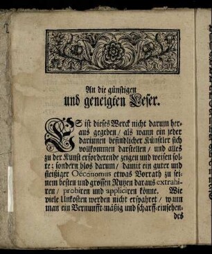 An die günstigen und geneigten Leser