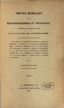 Nieuwe bijdragen voor rechtsgeleerdheid en wetgeving. 21,1. 1871 (1870)