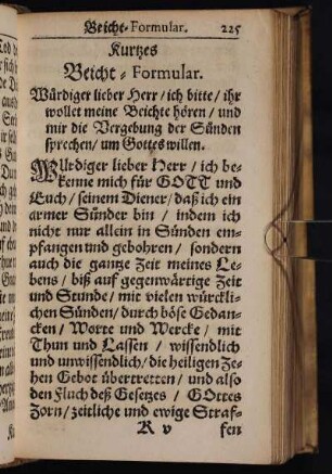 Kurzes Beicht-Formular.