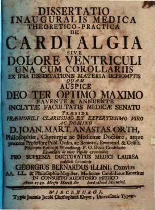 Diss. inaug. ... de cardialgia, sive dolore ventriculi
