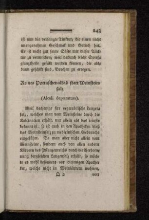 Reines Pottaschenalkali statt Weinsteinsalz (Alcali depuratum).