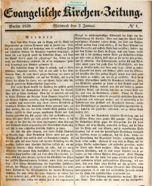 Evangelische Kirchen-Zeitung : Organ der Evangelisch-Lutherischen innerhalb der Preußischen Landeskirche, (Bekenntnistreue Gruppe). 24. 1839