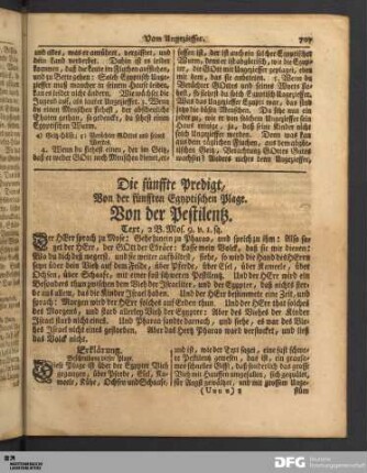 Die fünffte Predigt, Von der fünfften Egyptischen Plage. Von der Pestilentz.