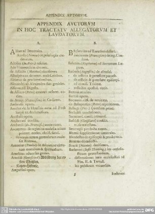 Appendix Auctorum In Hoc Tractatu Allegatorum Et Laudatorum
