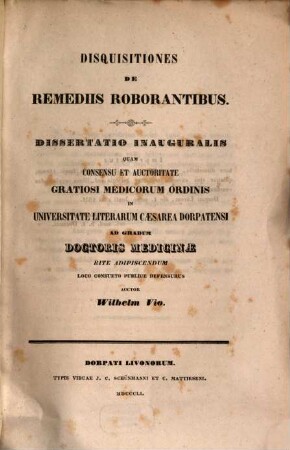 Disquisitiones de remediis roborantibus : Diss. inaug.