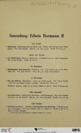 Sammlung Edwin Bormann II (Nr. 1-138)
