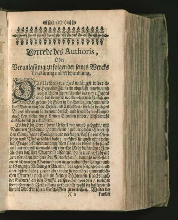 Vorrede des Authoris, Oder Veranlassung zu folgender seines Wercks Tractirung und Abhandlung
