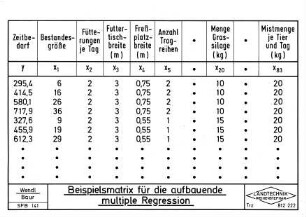 Beispielsmatrix für die aufbauende multiple Regression