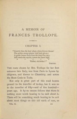 Frances Trollope : Her life and literary work from George III. to Victoria by her daughter-in-law Frances Eleanor Trollope. In 2 Volumes, II