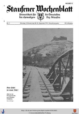 102. Jg: Staufener Wochenblatt (1921 bis 1934 als Staufener Tagblatt)