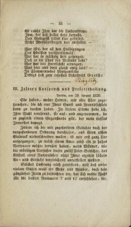 III. Zelters Auspruch und Preisvertheilung