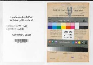 Entnazifizierung Josef Kentenich , geb. 24.02.1900 (Bahnsekretaer)