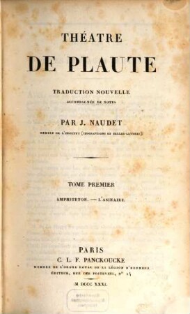 Théâtre de Plaute, 1. Amphitryon. L'Asinaire