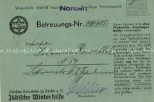 Ausweis für die Betreuung durch die Jüdische Winterhilfe - Familienkonvolut