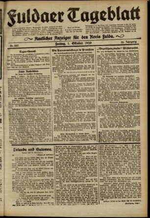 Ausgabe vom Freitag, den 01. Oktober 1920.