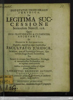 Disputatio Inauguralis Iuridica, De Legitima Successione Secundum Novell. 118