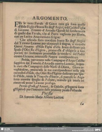 Argomento / Argument