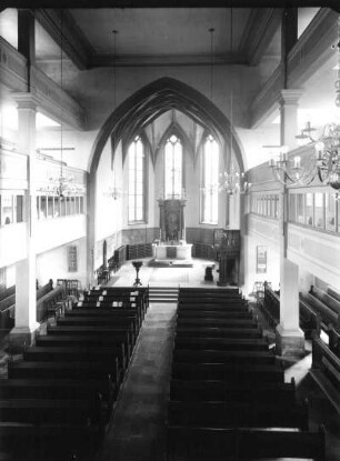Roßwein. Stadtkirche Sankt Marien. Inneres von der Orgelempore nach Osten