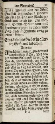 Ein tägliches Gebet in allerley Geist- und leiblichem Anliegen. - Seuffzer eines Tod-Krancken.