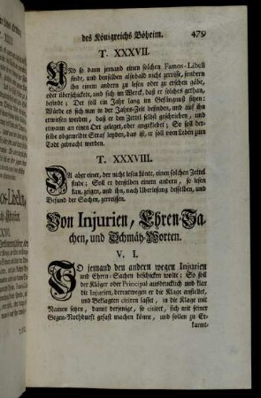 Von Injurien, Ehren-Sachen, und Schmäh-Worten. V. I. - V. XV.