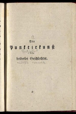 Die Punktirkunst für beiderlei Geschlechter.