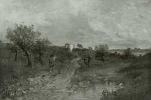 Wiesenlandschaft mit Bauer