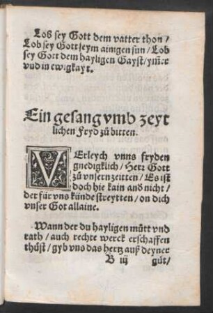 Ein gesang vmb zeyt||lichen Fryd zu° bitten. ||