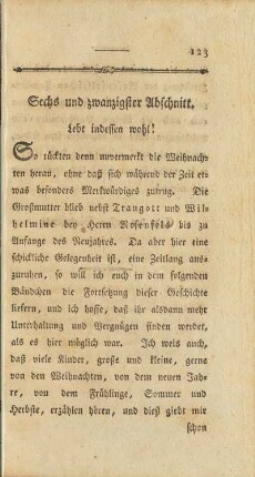 Sechs und zwanzigster Abschnitt. Lebt indessen wohl!