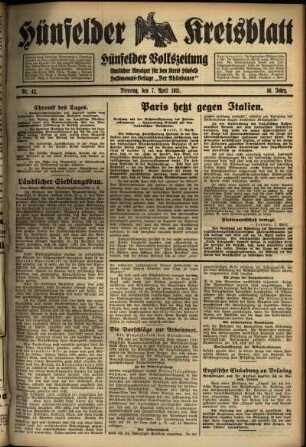 Ausgabe vom Dienstag, den 07. April 1931.