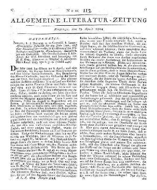 Astronomisches Jahrbuch nebst einer Sammlung der neuesten in die astronomischen Wissenschaften einschlagenden Abhandlungen, Beobachtungen und Nachrichten. Für das Jahr 1806. Hrsg. von J. E. Bode. Berlin: Verf.; Berlin: Lange 1803