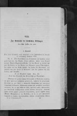 VIII. Zur Geschichte der kirchlichen Stiftungen