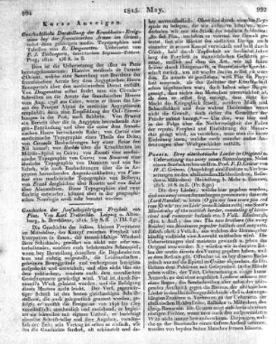 Poesie. Drey altschottische Lieder in Original u. Uebersetzung aus zwey neuen Sammlungen. Nebst einem Sendschreiben an Hrn. Prof. F. D. Gräter von W. C. Grimm. (Angehängt sind Zusätze u. Verbesserungen zu den altdänischen Heldenliedern, Balladen u. Mährchen) Heidelberg, b. Mohr u. Zimmer, 1813. 56 S. in 8.