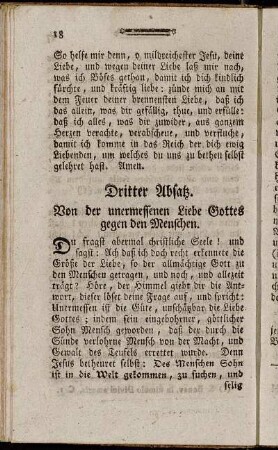 Dritter Absatz. Von der unermessenen Liebe Gottes gegen den Menschen. - Vierter Absatz. Gott lieben ist unaussprechlich süß.