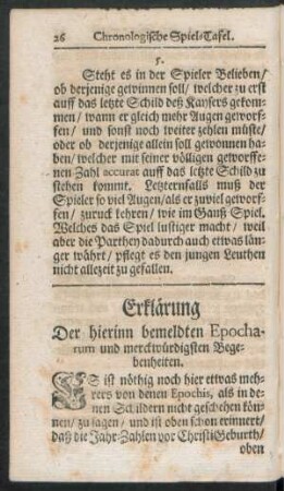 Erklärung Der hierinn bemeldten Epocharum und merckwürdigsten Begebenheiten.
