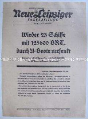Extrablatt der "Neuen Leipziger Tageszeitung" über den U-Boot-Krieg.