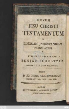 Novum Jesu Christi Testamentum In Linguam Jndostanicam Translatum