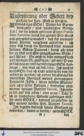 Aufopferung oder Gebett bey Anfang der Heil. Meß zu sprechen.