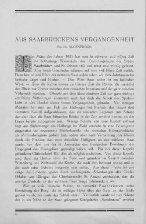 Aus Saarbrückens Vergangenheit. Von Dr. Kloevekorn.
