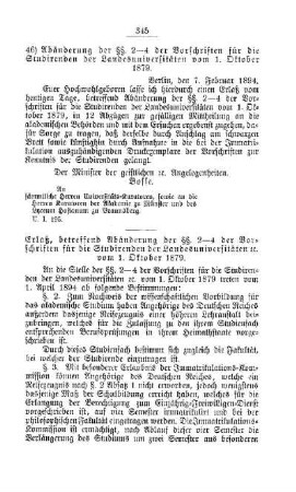 Abänderung der §§. 2-4 der Vorschriften für die Studirenden der Landesuniversitäten vom 1. Oktober 1879 : [B. Universitäten]