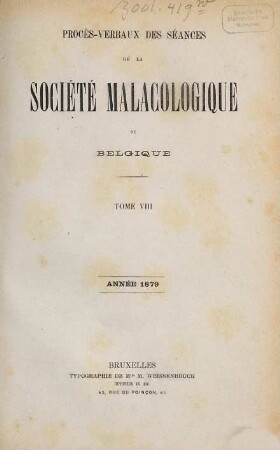 Procès-verbaux des séances de la Société Royale Malacologique de Belgique, 8. 1879