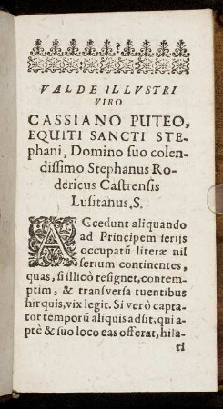 Valde Illustri Viro Cassiano Puteo [...]