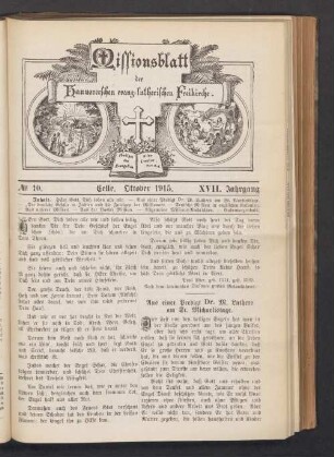 N° 10. Oktober 1915. XVII. Jahrgang