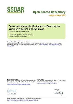 Terror and insecurity: the impact of Boko Haram crisis on Nigeria's external image