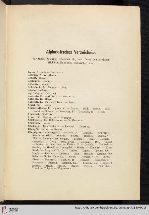 Alphabetisches Verzeichniss der Maler, Zeichner, Bildhauer etc. [...]