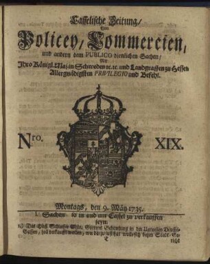 Nro. XIX, Montags, den 9. May 1735