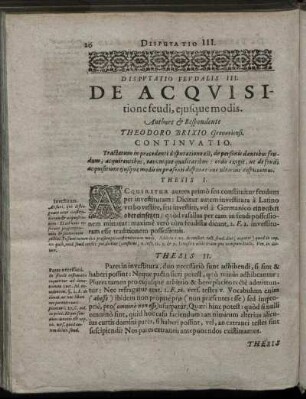 Disputatio Feudalis III. De Acquisitione feudi, ejusque modis.